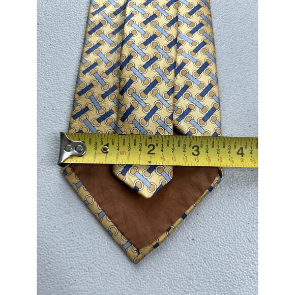 Michael Kors Gold, Blue Geometric Pattern 100% Silk Made in USA Tie NWOT - Picture 6 of 7